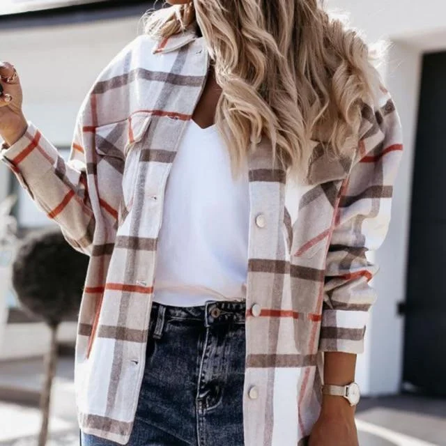Shirts For Women Plaid Long Sleeve Button Up Shirt Collared Tops And Blouse  Autumn Spring Fashion Loose Casual Black White