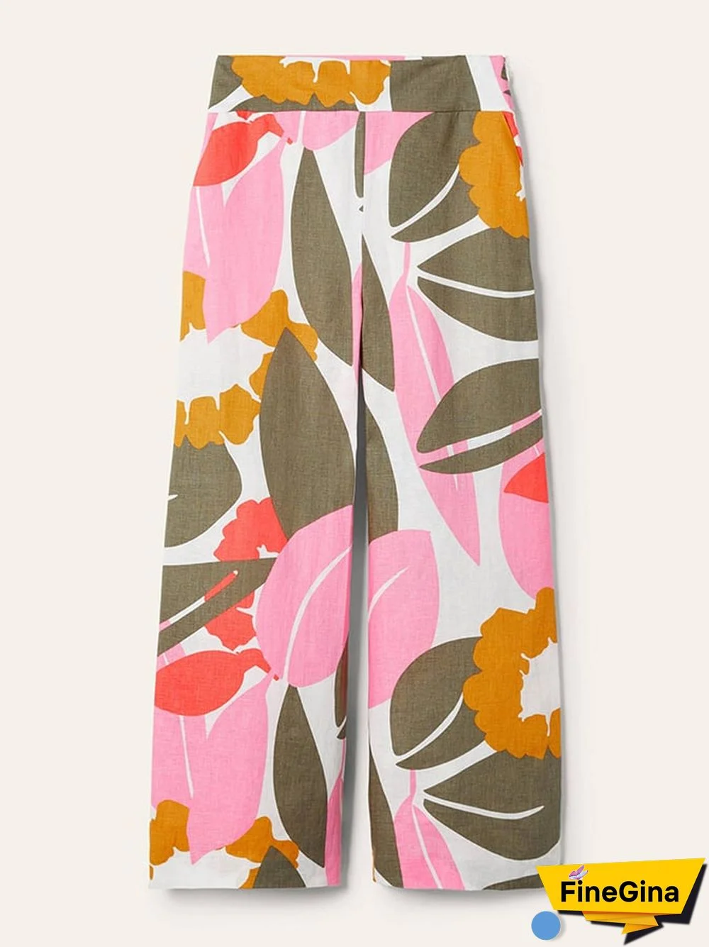 Botanical Floral Print Paneled Loose-Fitting Track Pants