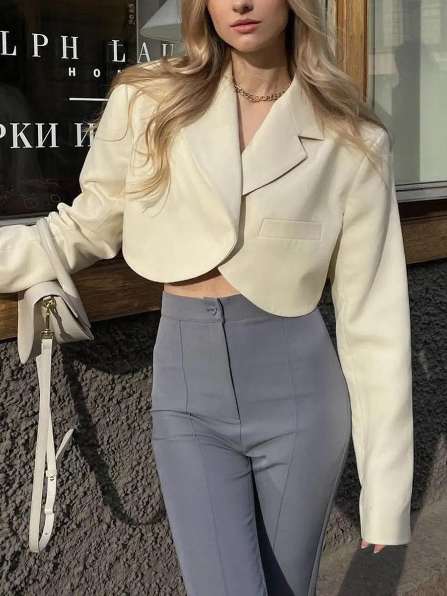 Turndown Collar Long Sleeve Cropped Blazer