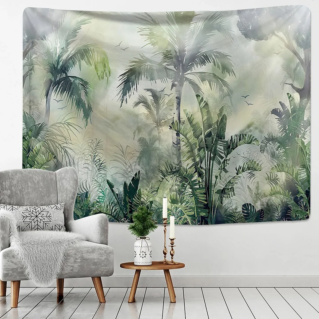 Tropical Rainforest Tapestry Wall Hanging Family Bedroom Decoration Polyester Fabric Bohemian Plant Art Printing Forest Tapestry
