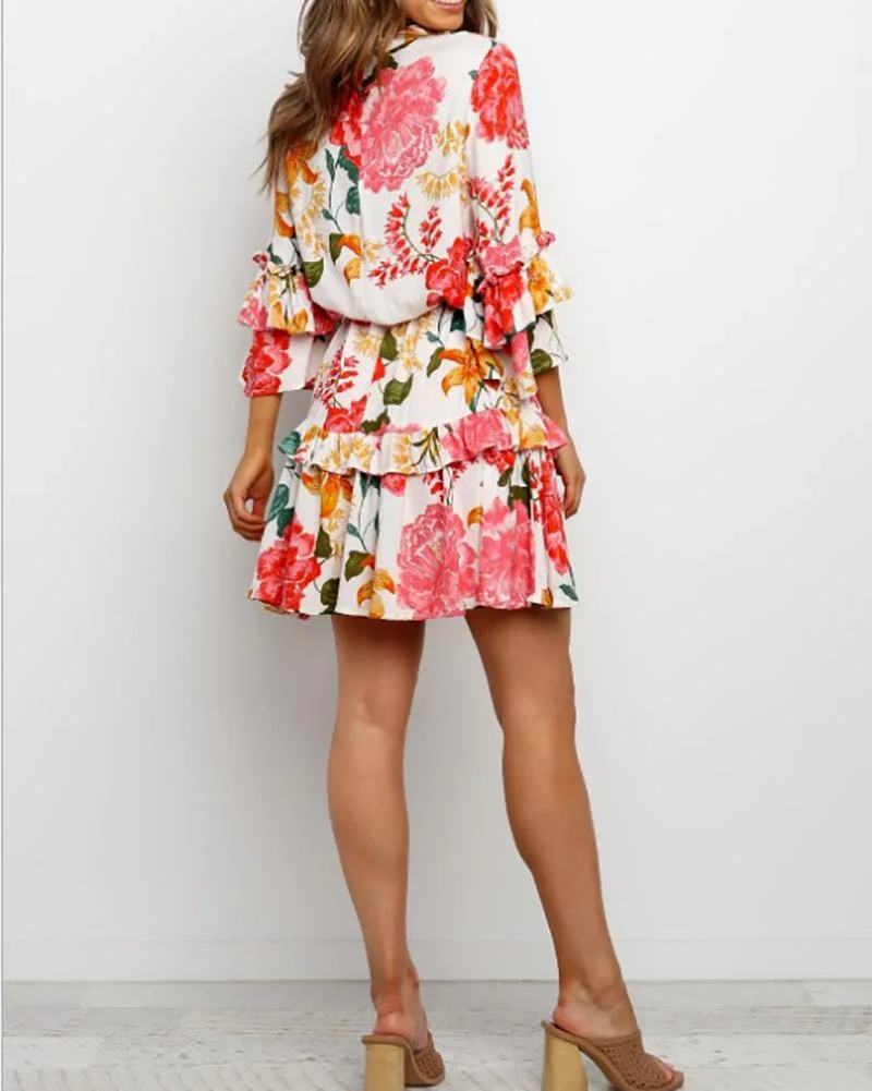 Stylish round neck long sleeve printed dress