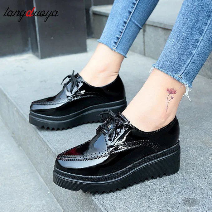 Women Oxford Shoes High Heels Shoes Platform Wedges Female Pumps Lace Up Thick Bottom Round Toe Casual Shoes Mary Jane shoes