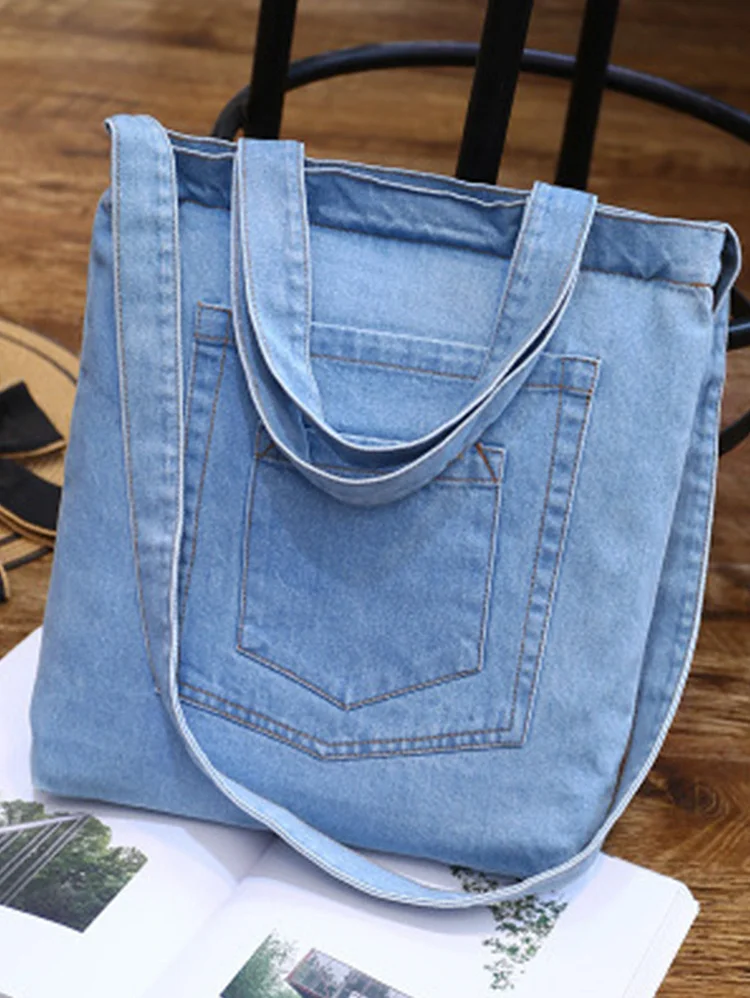 Casual Plain Ripped Large Capacity Shoulder Tote Bag