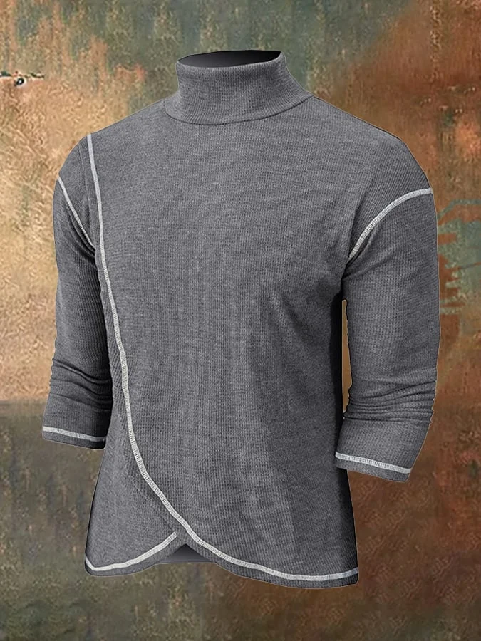 Men's Waffle FashionContrast High Neck Long Sleeve Drop Shoulder Knit Shirt
