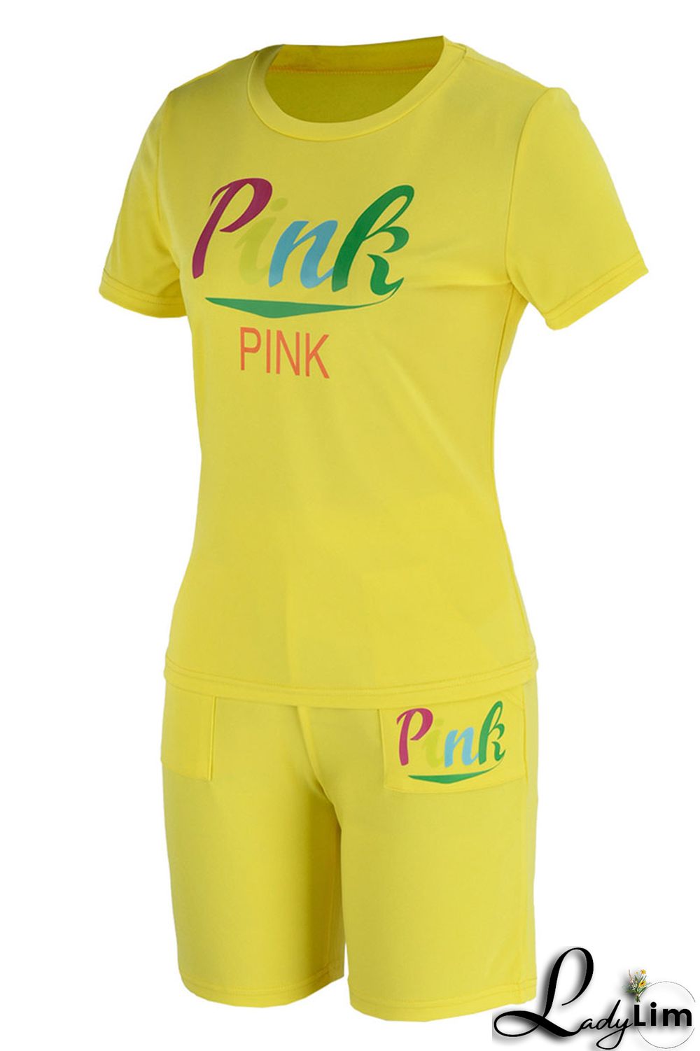 Yellow Casual Print Patchwork O Neck Short Sleeve Two Pieces