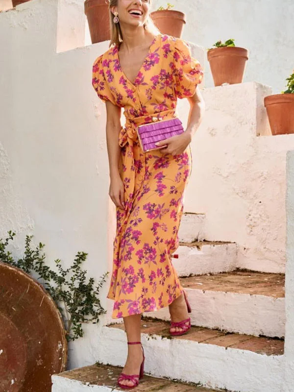 Temperament Waisted Delicate Floral Women's Dress