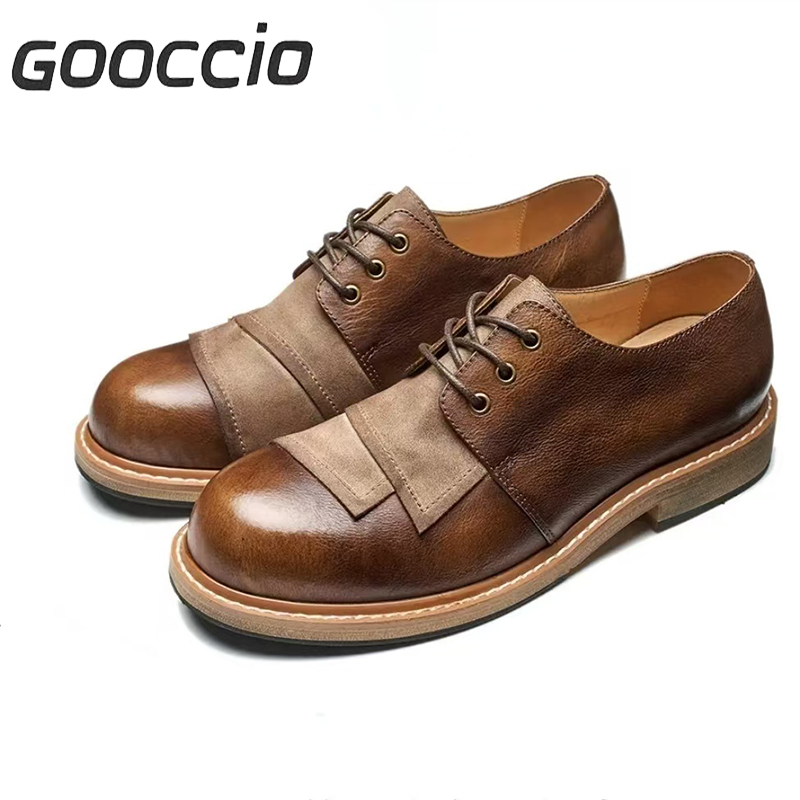 DT183 Retro-Style Cowhide Derby Shoes For Men GOOCCIO   