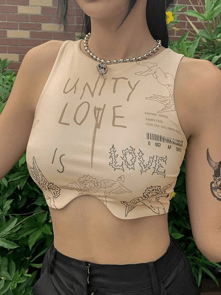 Letter Graphic Print Crop Tank Top