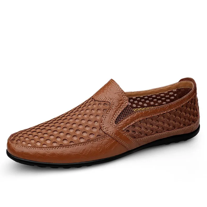 Genuine Leather Summer Comfort Men's Sandals Sneakers Men Shoes Casual Breathable Mesh Male Slip On Chaussure