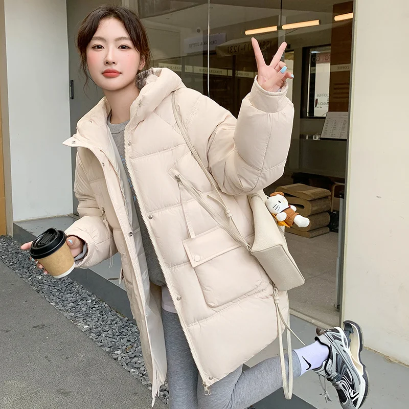 Toloer Medium And Long Down Cotton Jacket Women's Winter New Style Fashion Casual Loose Hat Joker Bread Clothes Padded Clothes-Outfit Ideas