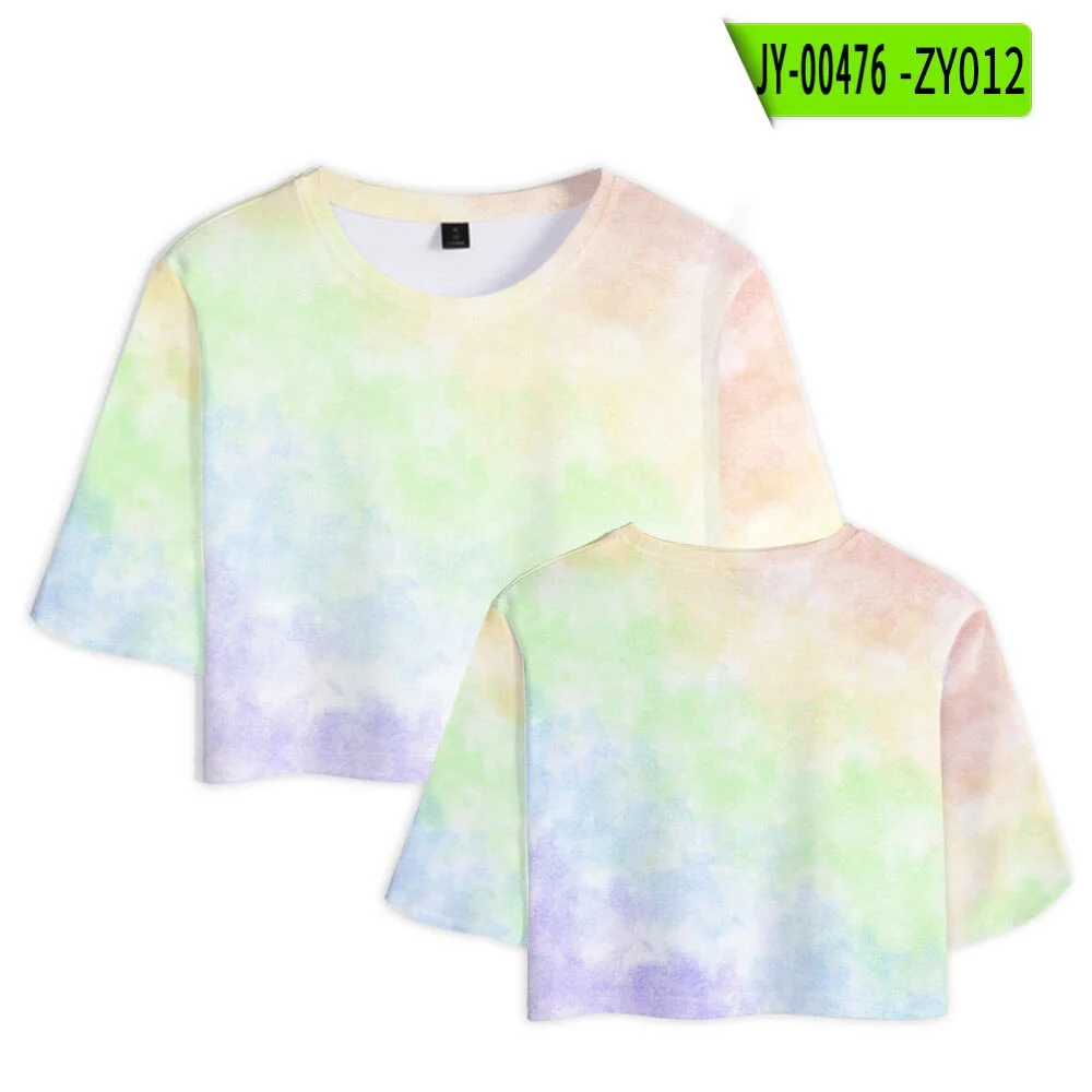 2022 New Women&#39;s T-Shirt Summer Student Fashion Top Sexy Navel Short Sleeve Simple Rainbow Print Daily Basics Casual Y2k Clothes