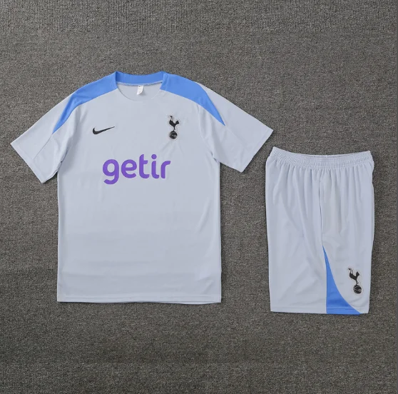 24/25 Tottenham Training Short Sleeve Kit Light Grey Football T-Shirt Thai Quality