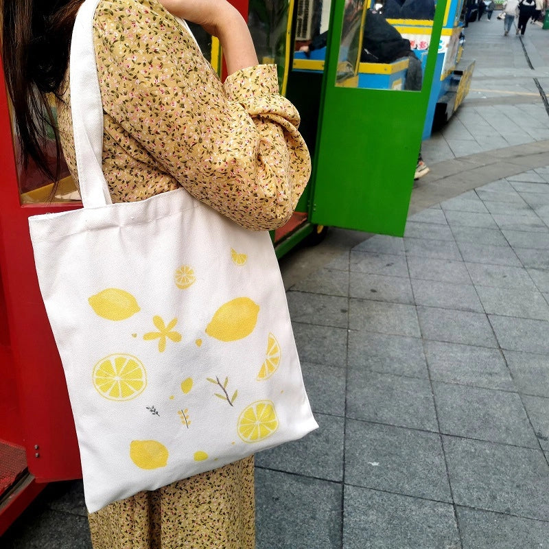 Unisex Canvas Fruit Streetwear Square Open Canvas Bag