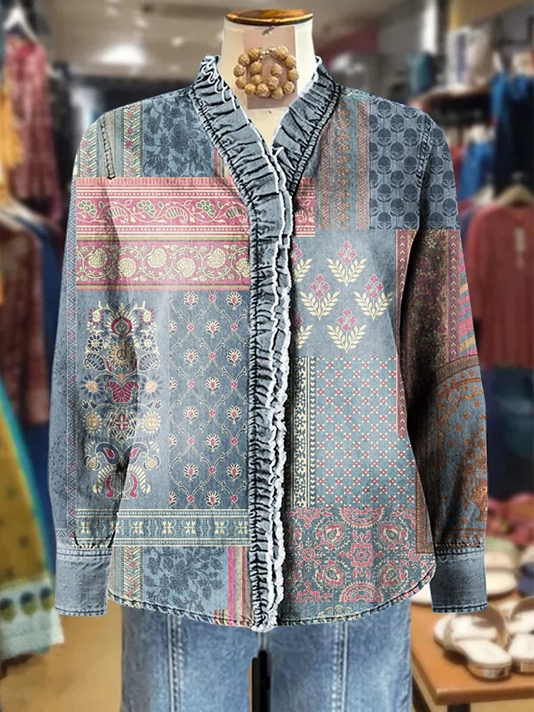 Women's Aztec Print Casual Long Sleeve Comfortable Cotton Shirt