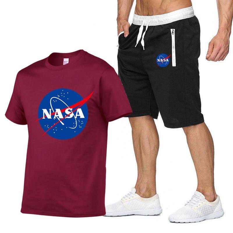 NASA Men's Slim High Quality Letters Printed Short-sleeved T-shirt + Shorts Suits