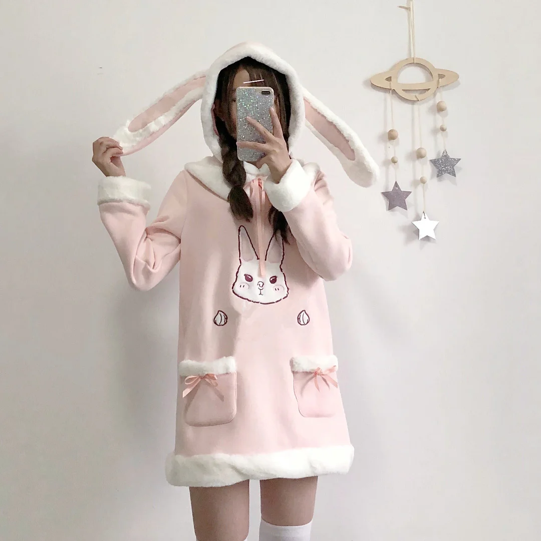 Pink Fluffy Bunny Hoodie Dress SP1711453