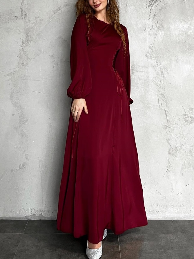 Women's Round Neck Tie Design Waist-slimming Dress | Oxredo Shop Ramadan Sale
