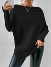 Plain Black Boat Neck Long Sleeve Sweater