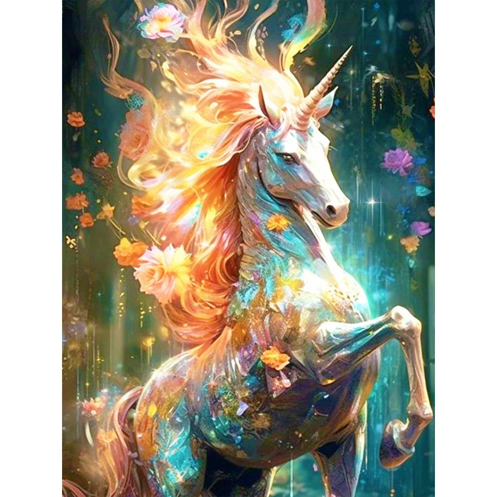 Full Round Diamond Painting 30*40cm - Flowers And Forest Unicorns