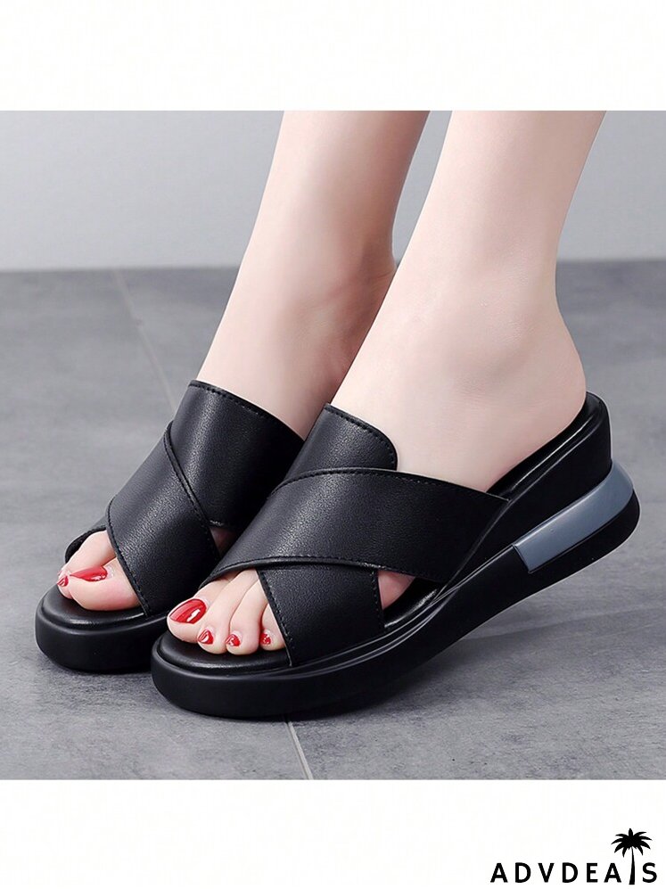 Cross Strap Wedge Slide Sandals