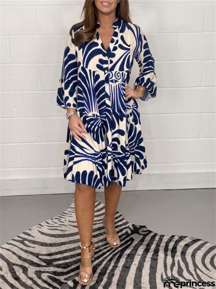 Women's Summer 3/4 Sleeve Breathable Printed Mini Dress