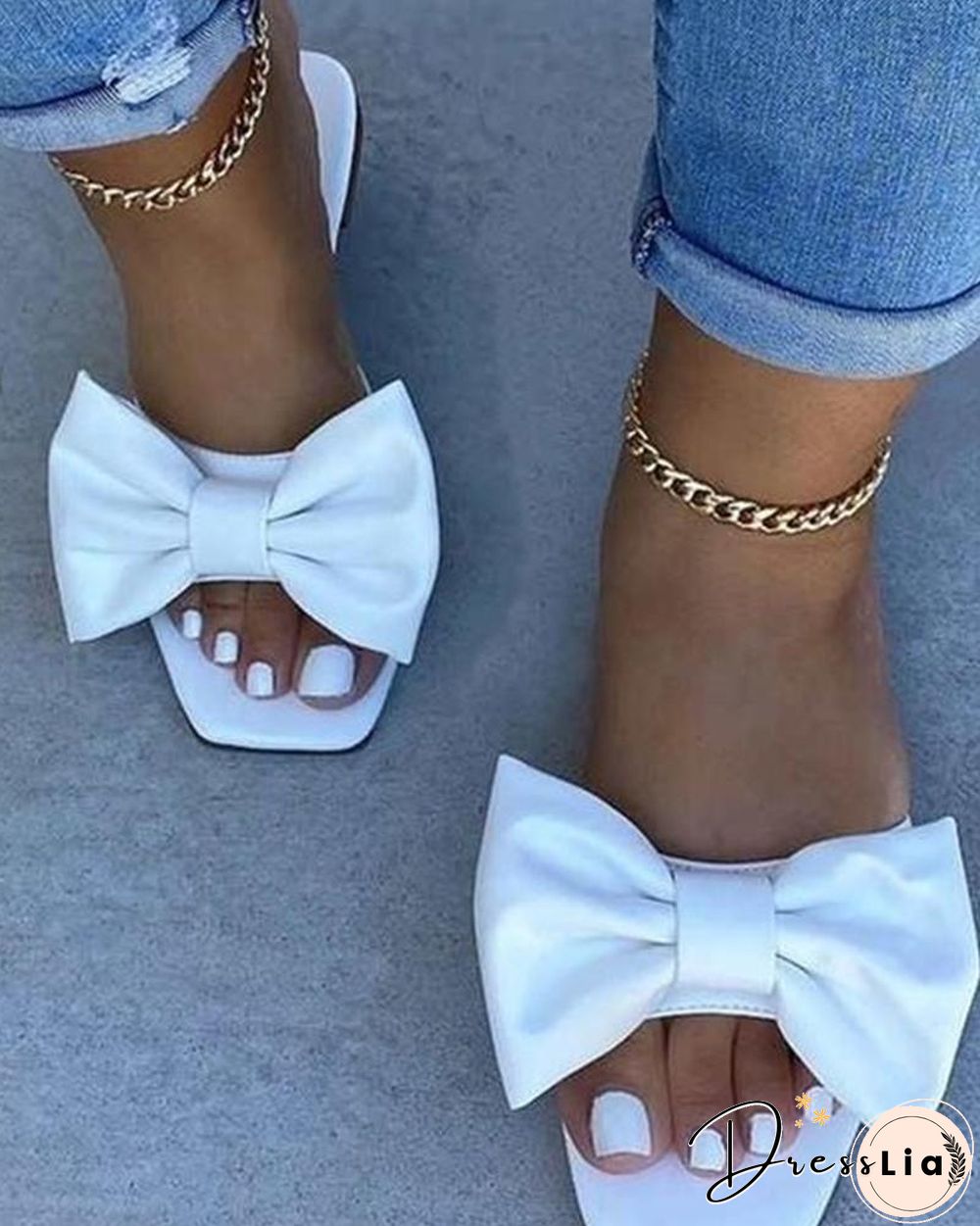 Bowknot Open Toe Flat Sandals