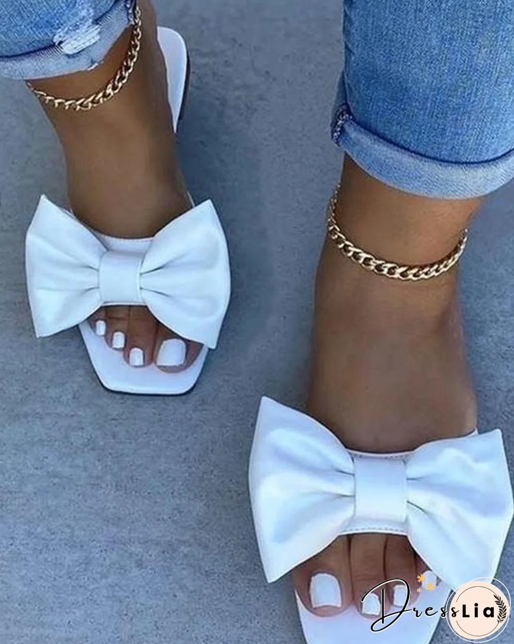 Bowknot Open Toe Flat Sandals