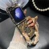 Suitable for Samsung ZFLIP mobile phone case leopard print magnetic rhinestone creative folding protective cover