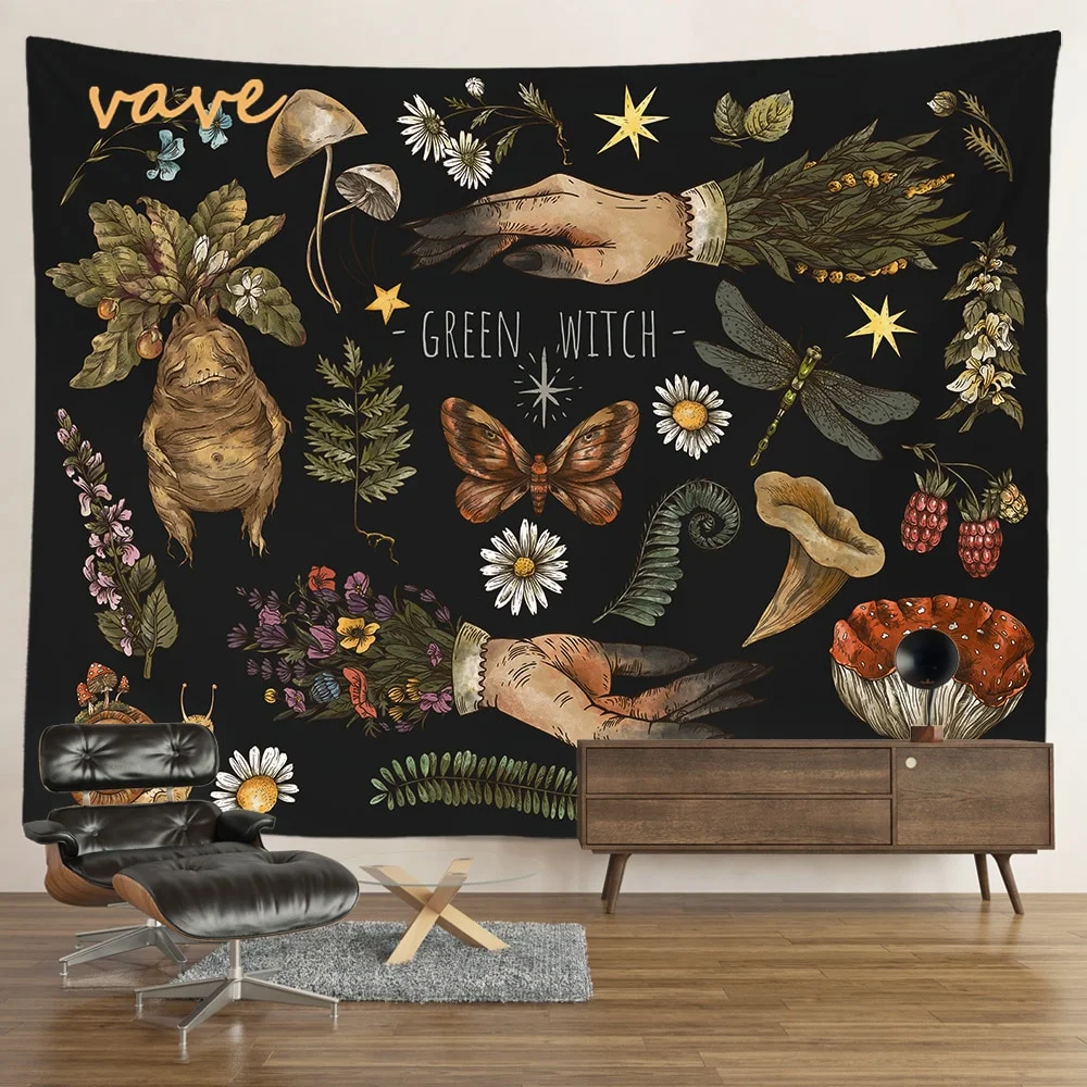 Nigikala Magic Vintage Tarot Mushroom Tapestry Wall Hanging Trippy Butterfly Mandala Hippie Aesthetic Tapestry Sun and Moon