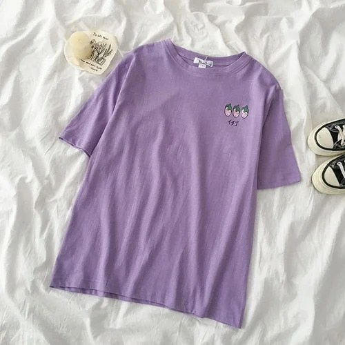 T-shirts Women Fruit Print Teenage O-neck Minimalist Kawaii Ulzzang Streetwear Preppy Style New Trends Womens Clothes All-match