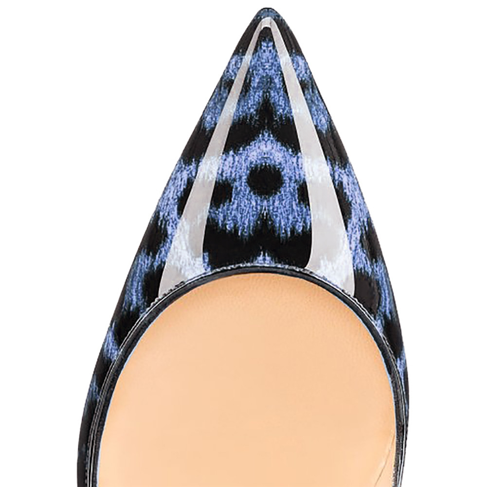 120mm Women's Classic Closed Pointed Toe Bridal Wedding Party Pumps Blue Leopard-vocosishoes