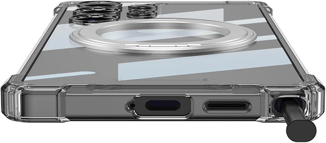 Case for Samsung Galaxy S25 Ultra, Clear Anti-Yellow PC Rugged Cover with Ring Holder Stand Shoockproof Phone Case,Black