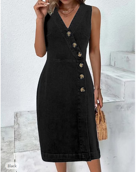 Mature Women's Fashion Casual Sleeveless Denim Dress