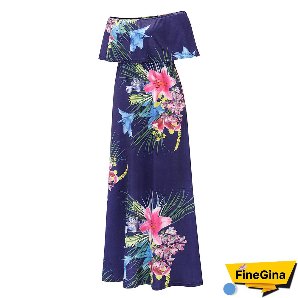 Off Shoulder Short Sleeve Floral Maxi Dress