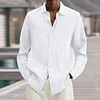 Men's Lapel Loose Button Cotton and Linen Striped Shirt