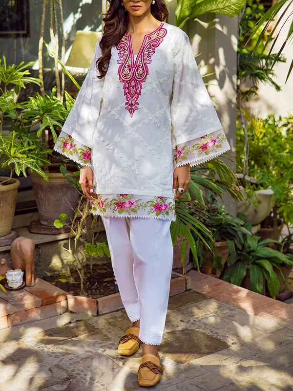 Embroidered simple and loose temperament ladies suit