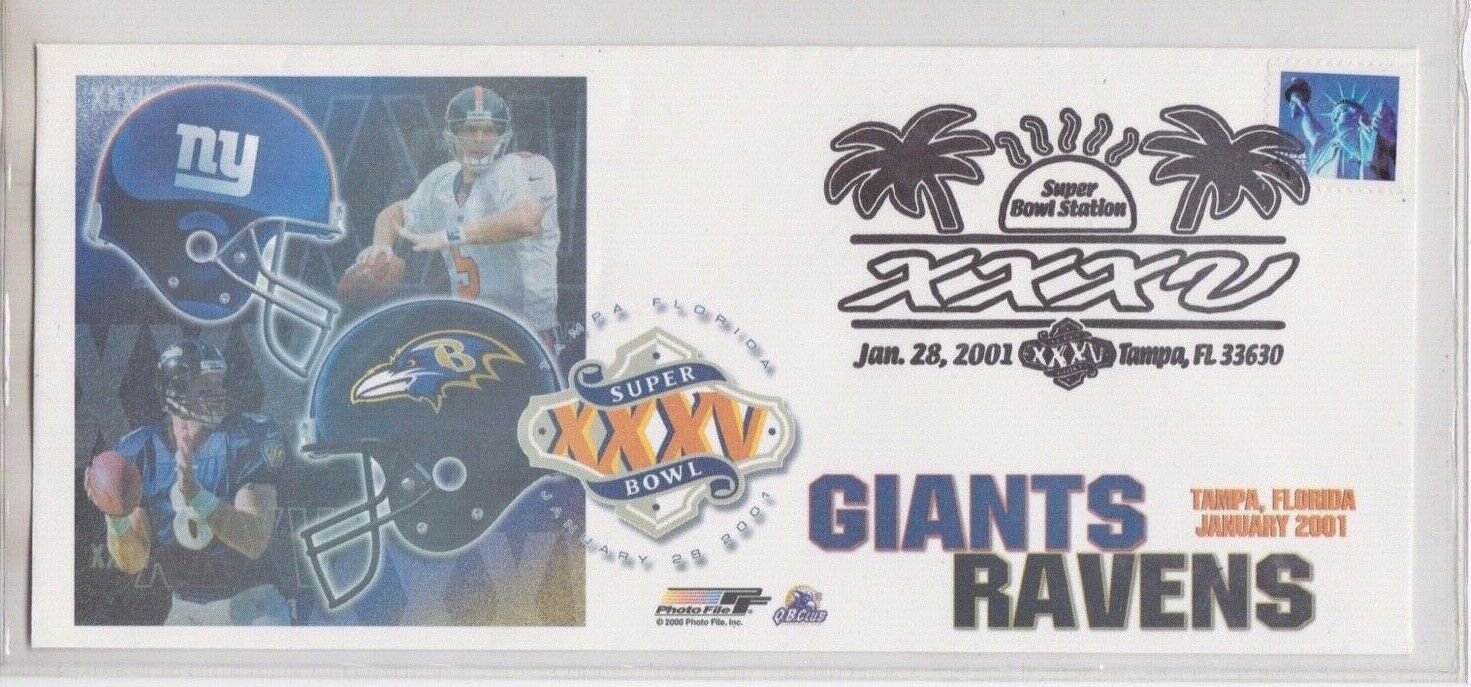 Super Bowl Station 35 Giants vs Ravens Commemorative Stamped Envelope