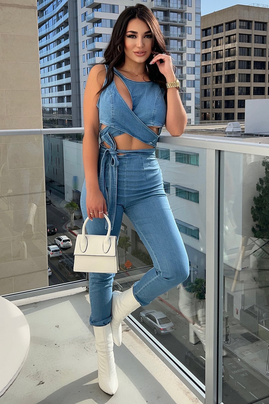 Cut Out The Haters Denim Jumpsuit - Light Wash