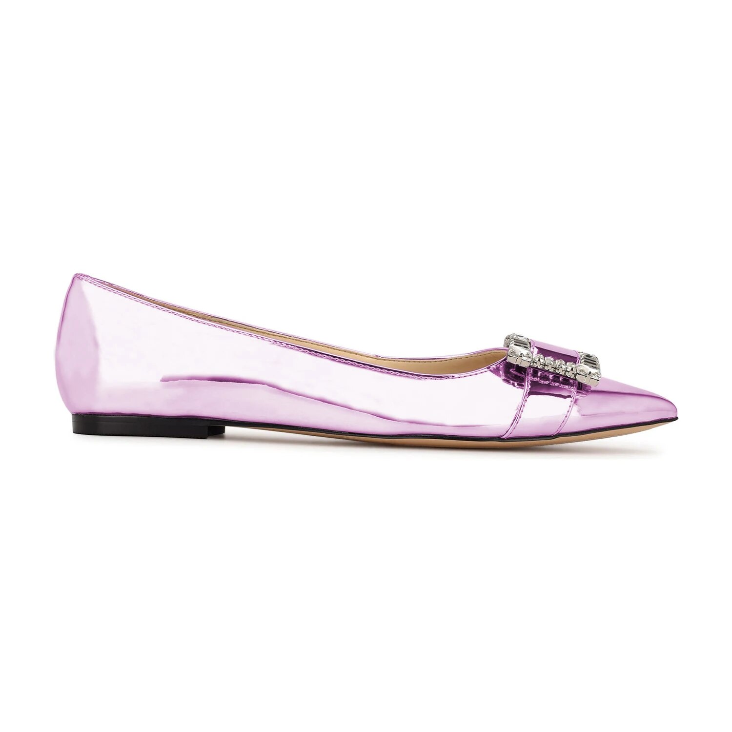 TAAFO Rhinestone Decoration Women's Flats Pointed Toe Crystal Patent Leather Dress Ladies Shoes Large Size 41 43