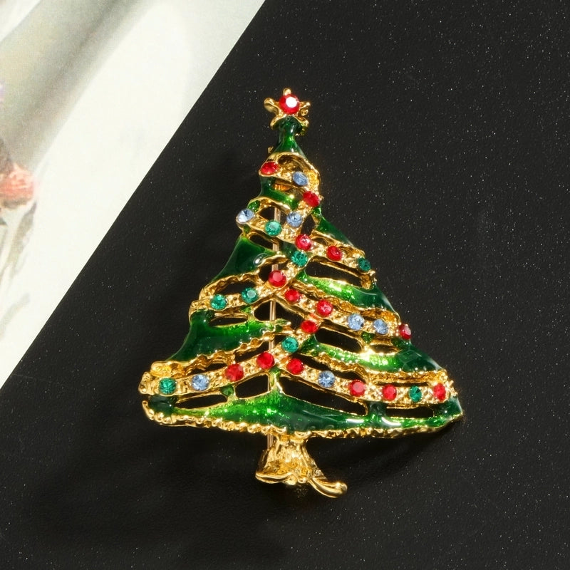 Elegant Pin Christmas Tree Alloy Plating Rhinestones Women's Brooches