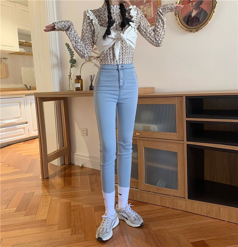 Jeans Women Korean Style Casual All-match Female Students High Waisted Spring Ulzzang 4 Colors Mujer Pure Color Pocket Simple BF