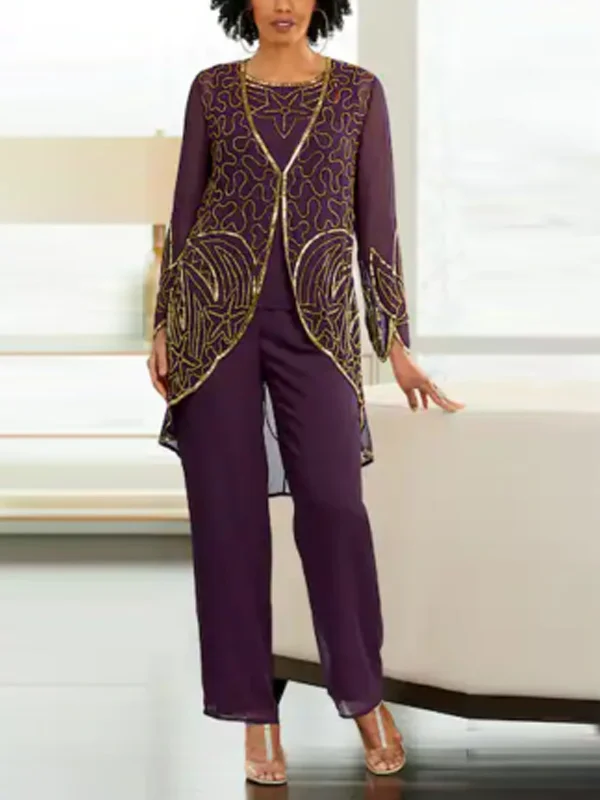 Printed Sequin Top Trousers Suit