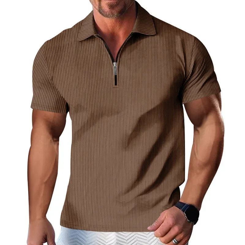 Destinybetclub Guys Clothing Styles - Summer Zipper Stripe Polo Shirt  