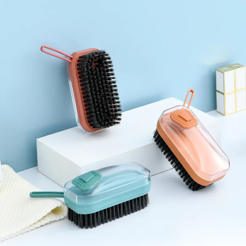 Athvotar Cleaning Brush Portable Plastic Clothes Shoes Laundry Brush Soap Dispenser Dishwashing Soft Brushes Cleaning Tools