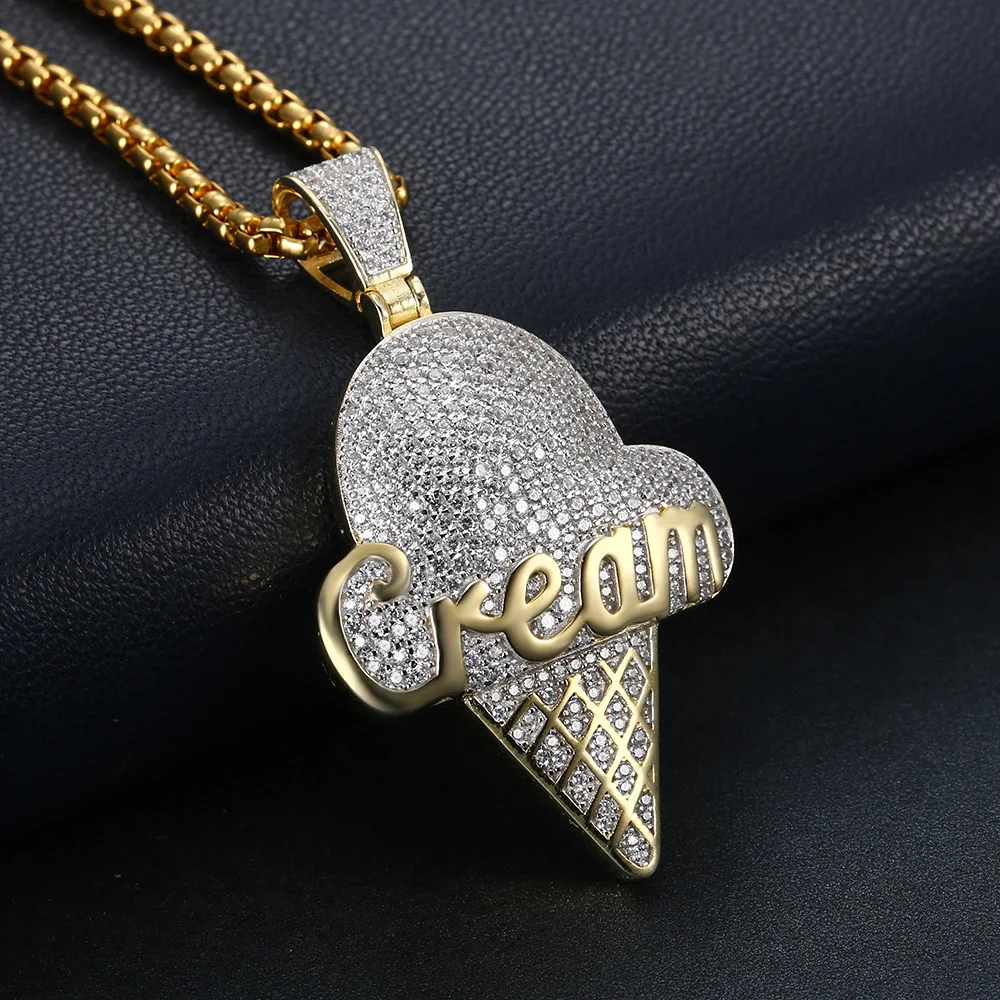 Iced Out Full Zircon Ice Cream Pendant Necklace-VESSFUL