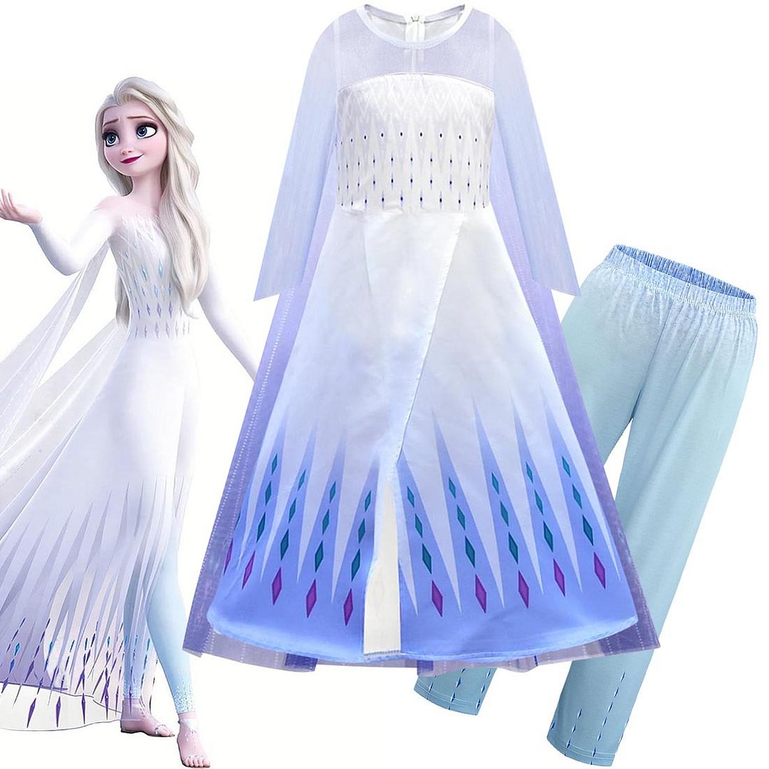 Elsa Show Yourself into the Unknow White Dress Frozen 2 For Toddler Girls-Pajamasbuy