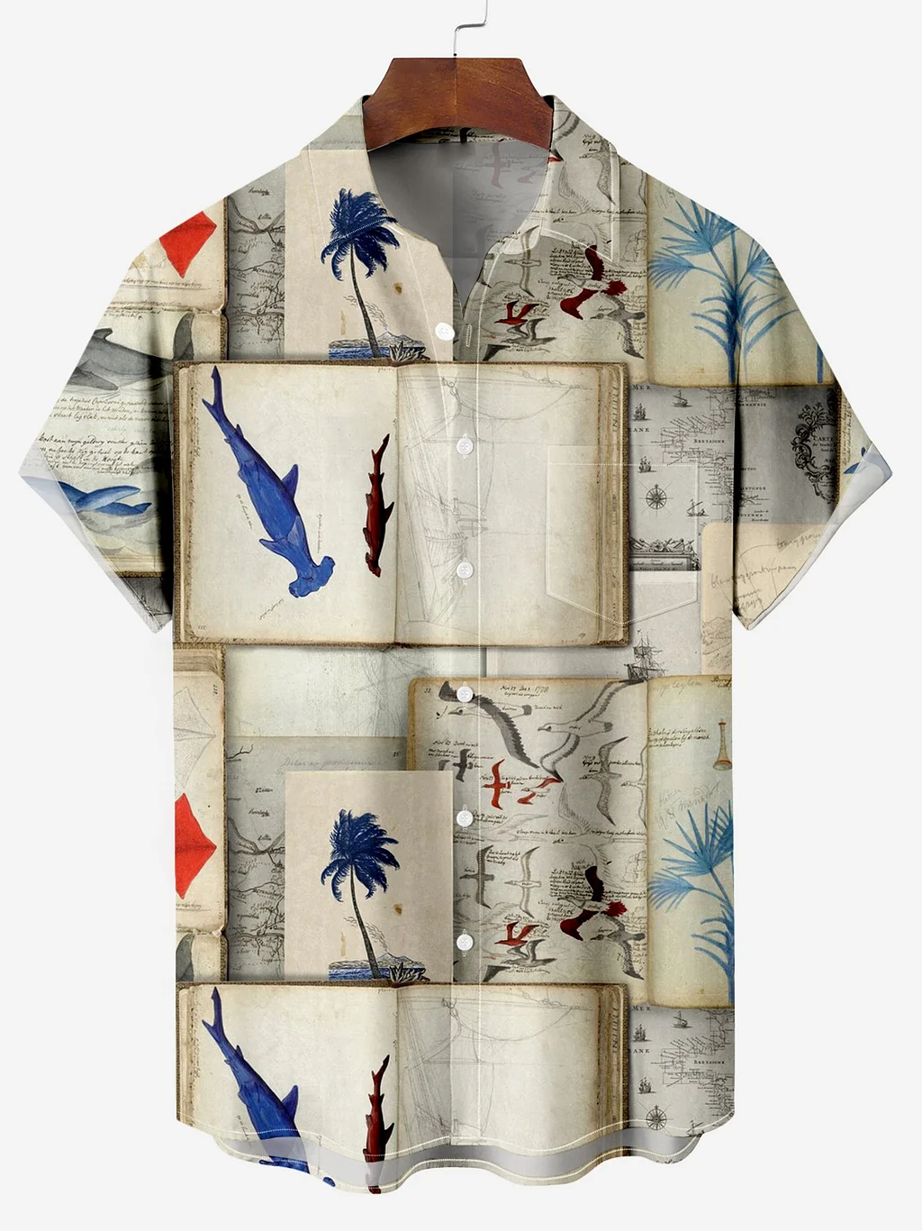 Men's Cozy Fishing Coconut Tree Print Shirt PLUSCLOTHESMAN