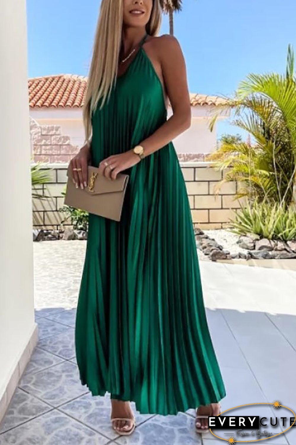 Breeze Slip Pleated Maxi Dress