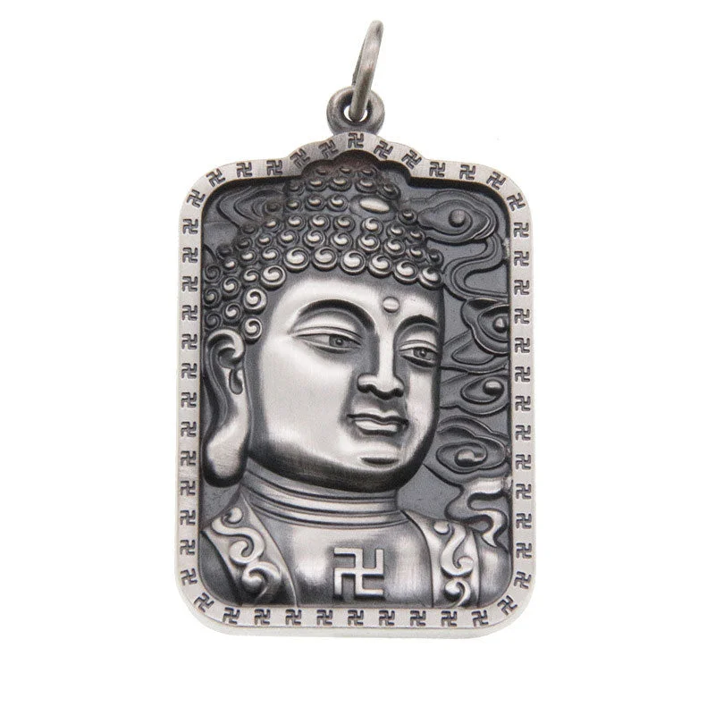 Buddha 999 Sterling Silver Swastika Heart Sutra Compassion Necklace Pendant