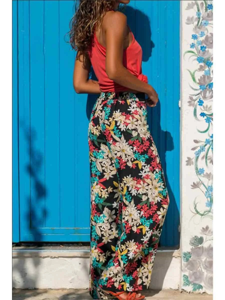 Bohemia Elastic Waist Printed Vacation Pants